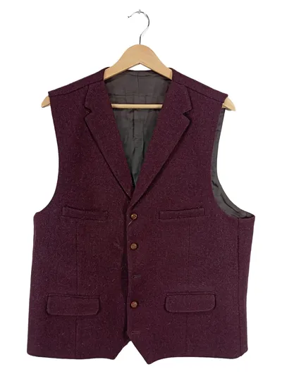 Harris Tweed Herren Anzugweste Tweed Weste Revers Gr. 54 Bordeaux Wolle