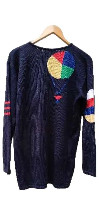 Malina Wong Damen Pullover Gr. 40/L Blau Geometrisch Retro Vintage