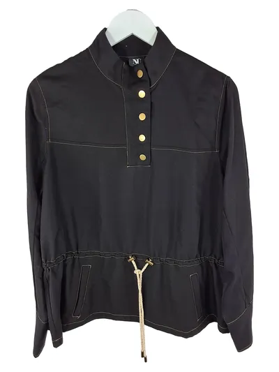 NÜ Denmark Damen Pullover Shirt Stehkragen Tunnelzug Gr. M Schwarz