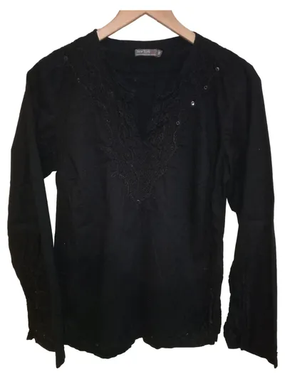 New York Life Damen Langarmshirt Gr. 36 Schwarz Casual Stickerei Pailletten