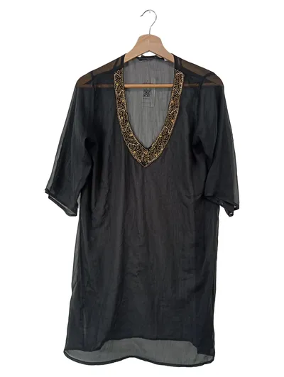 Anne L. Tunikakleid Damen S/36 Schwarz Gold Pailletten Transparent