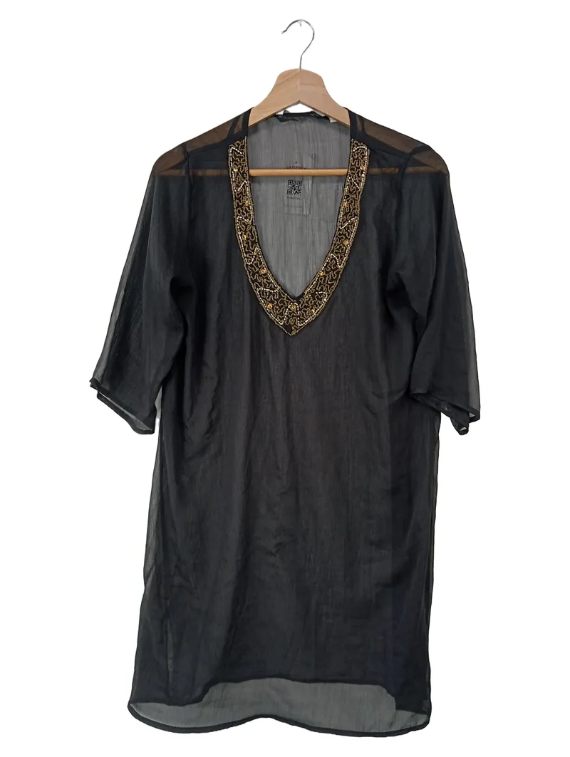 Anne L. Tunikakleid Damen S/36 Schwarz Gold Pailletten Transparent 1