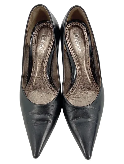 Gabor Damen Pumps Schwarz Leder Gr. 37 Kitten Heel Spitz Elegant