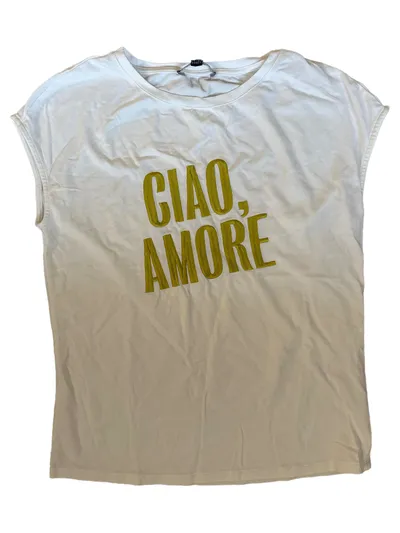 comma Damen T-Shirt Ciao Amore Weiß Gr. 34 Casual Kurzarm Shirt