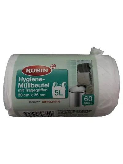 RUBIN Hygiene-Müllbeutel mit Tragegriffen 5L 60 Stück Weiß Haushaltsartikel