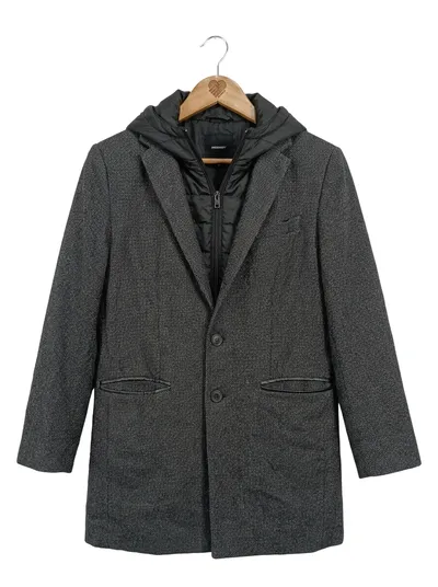 ZARA Jungen Wintermantel Gr. 140 Grau Fischgrätenmuster mit Kapuze