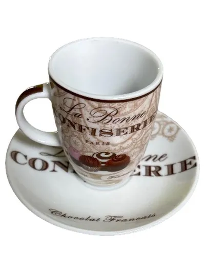 ppd Tasse Untertasse La Bonne Confiserie Paris Porzellan Weiß Charmant