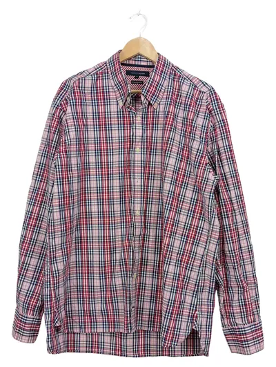Tommy Hilfiger Herren Freizeithemd Kariert Gr. XL Baumwolle Rosa Blau
