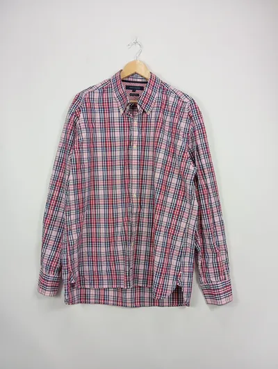 Tommy Hilfiger Herren Freizeithemd Kariert Gr. XL Baumwolle Rosa Blau