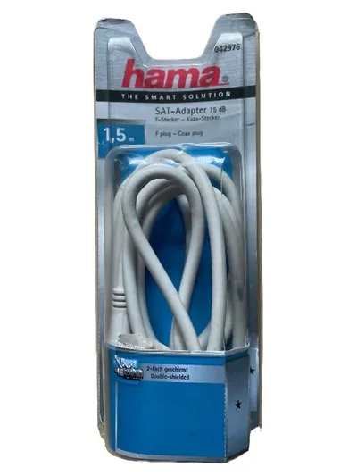 Hama SAT-Adapter 75 dB F-Stecker Koax-Stecker Kabel 1,5m weiß