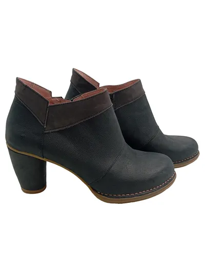 El Naturalista Damen Stiefelette Schwarz Leder Blockabsatz Gr. 41