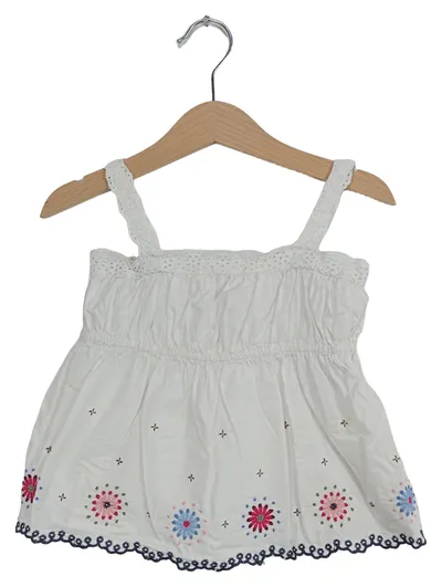 Baby Gap Mädchen Blumenmuster Top Gr. 92 Ärmellos Weiß Rüschen Stickerei