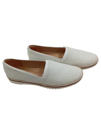 Clarks Damen Espadrilles Slipper Leder Weiß Gr. 41 Casual Slip-On Schuhe