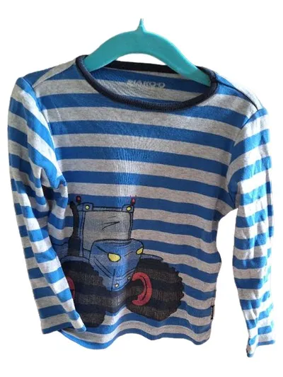 JAKO-O Langarmshirt Junge Gr. 92 Traktor Motiv Blau Grau Gestreift