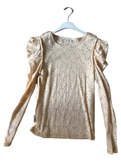 LUC-CE Damen Langarmshirt Gr. 36/S Beige Lochmuster Rüschen Feminin