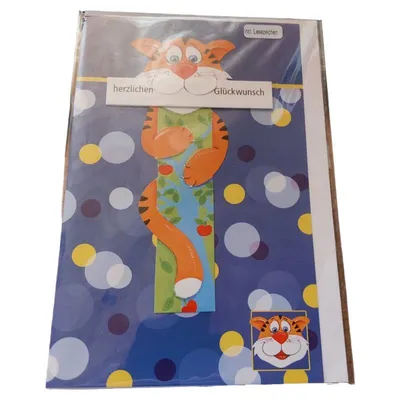 Grußkarte Herzlichen Glückwunsch Tiger mit Lesezeichen Geburtstag