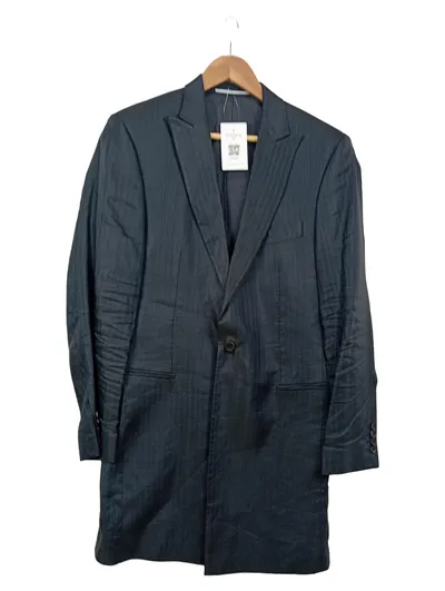 LAGERFELD Herren Mantel Gr. 50/L Grau Nadelstreifen Leinen Business