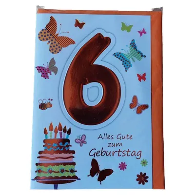 Geburtstagskarte 6. Geburtstag Kinder Schmetterlinge Torte Grußkarte