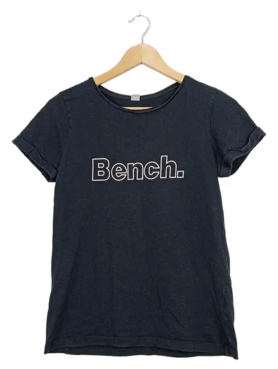 Bench. Damen T-Shirt Schwarz Logo-Print Gr. 34/XS Baumwolle Casual
