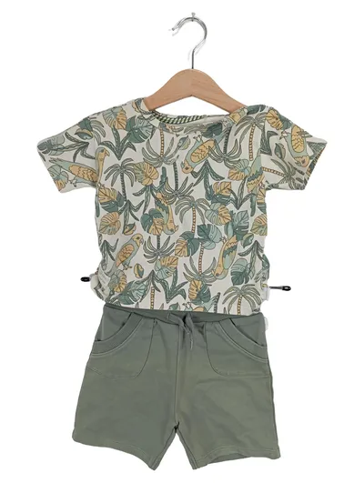 Noppies Baby Set T-Shirt Shorts Papageien Dschungel Gr. 86 Grün