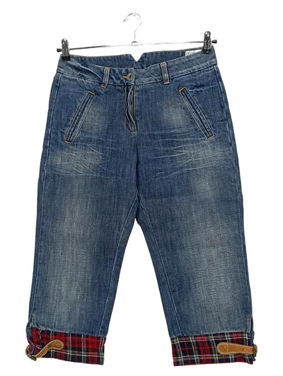 Luis Trenker Damen Capri Jeans Gr. 38 Blau Karo Vintage Italy