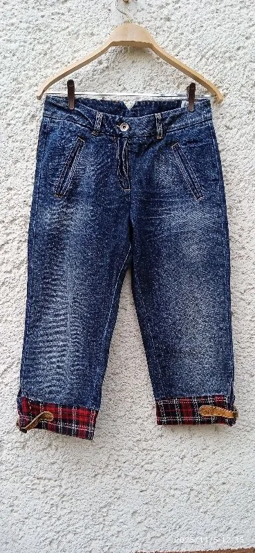 Luis Trenker Damen Capri Jeans Gr. 38 Blau Karo Vintage Italy