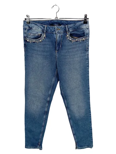 Liu Jo Damen Jeans Straight Leg Blau Gr. 38 W29 Strasssteine Perlen