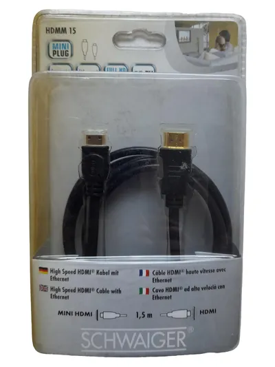 Schwaiger HDMI Kabel 1,5m High Speed mit Ethernet Mini HDMI auf HDMI Schwarz