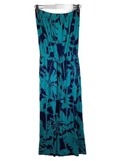 LASCANA Maxikleid Damen Gr. 36 Türkis Blumenmuster Trägerlos Sommer