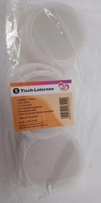 Ideen mit Herz 5 Tisch-Laternen Transparent Kunststoff 10,3 cm hoch