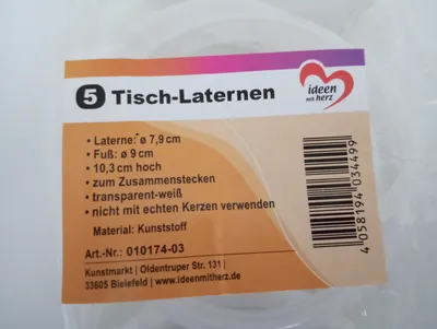 Ideen mit Herz 5 Tisch-Laternen Transparent Kunststoff 10,3 cm hoch
