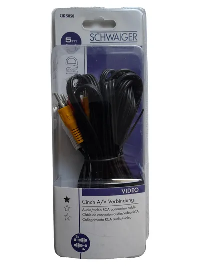 Schwaiger Cinch A/V Verbindung Videokabel 5m Schwarz Audio Video Kabel