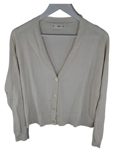 MANGO Damen Strickjacke Cardigan Langarm Basic Knopfleiste Beige L