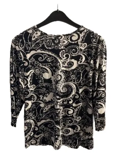 FRANK WALDER Damen Langarmshirt Paisley V-Ausschnitt Gr. 42 Schwarz Weiß