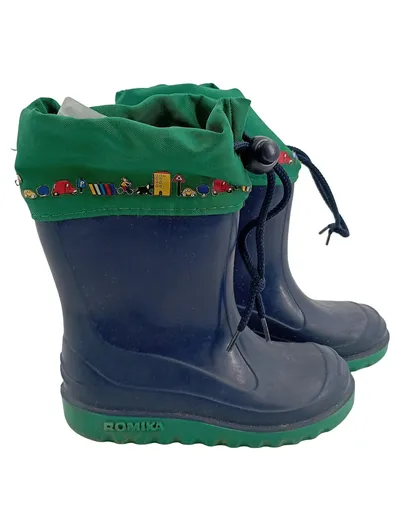 Romika Gummistiefel Kinder Gr. 22 Blau Grün Fahrzeug-Motiv