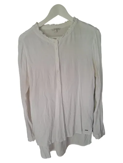 TOM TAILOR Damen Bluse Weiß Gr. 38/M Casual Langarm Viskose