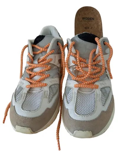 WODEN Sneaker Low Damen Gr. 38 Weiß Beige Orange Mesh Leder Sportlich