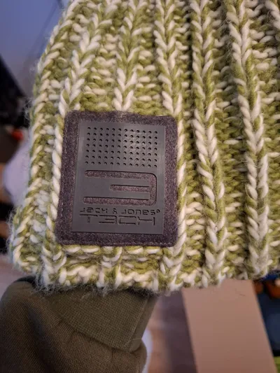 JACK & JONES Tech Herren Strickmütze Grün Weiß Meliert Beanie