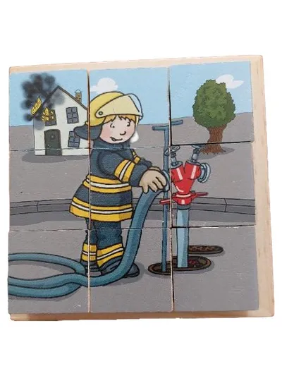 Happy People Feuerwehrmann Holzpuzzle Würfelpuzzle 9 Teile Kinderspielzeug