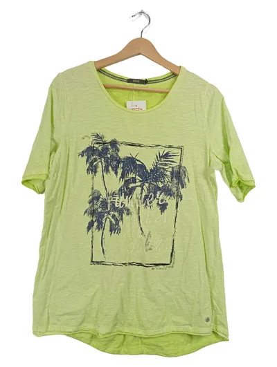 CECIL Damen T-Shirt Palmenprint Gr. L/42 Limettengrün Pailletten