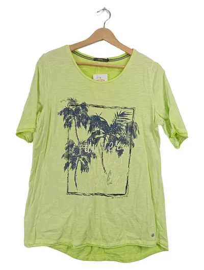 CECIL Damen T-Shirt Palmenprint Gr. L/42 Limettengrün Pailletten