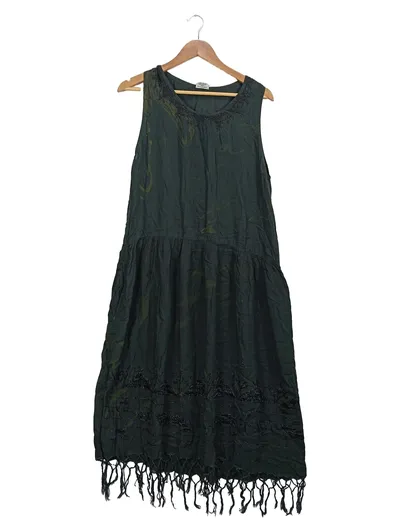 GoodBuy Damen Sommerkleid Bohemian Tunika Grün Fransen One Size