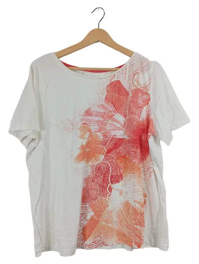 Olsen Damen T-Shirt Gr. 44 Weiß Blumenmuster Viskose Feminin