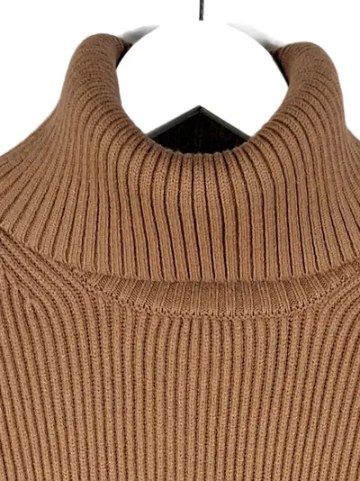 MANGO Damen Pullover Rollkragen Rippstrick Braun Gr. M