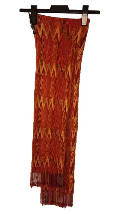 Passigatti Schal Damen Orange Viskose Fransen Abstrakt 164x23cm
