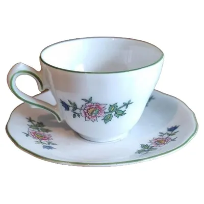 Tirschenreuth Tasse Untertasse Porzellan Weiß Blumen Klassisch 150ml