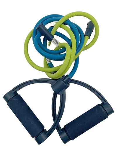 Tchibo Widerstandsband mit Griffen Fitnessband Expander Blau Grün
