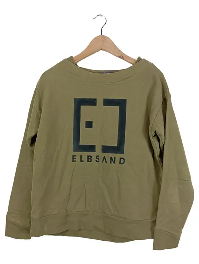 ELBSAND Sweatshirt Damen Langarm Baumwolle Logo-Print Oliv S