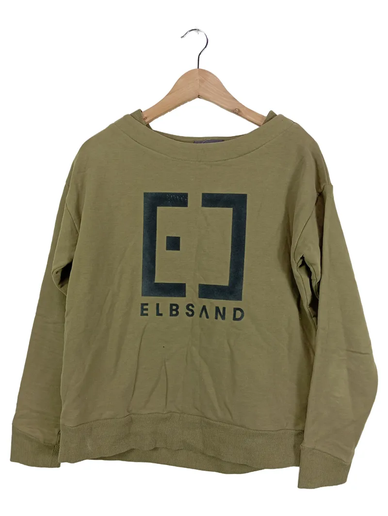 ELBSAND Sweatshirt Damen Langarm Baumwolle Logo-Print Oliv S 1