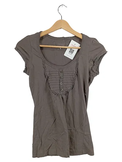edc by Esprit Damen T-Shirt Gr. XS Grau Rüschen Knopfleiste Feminin